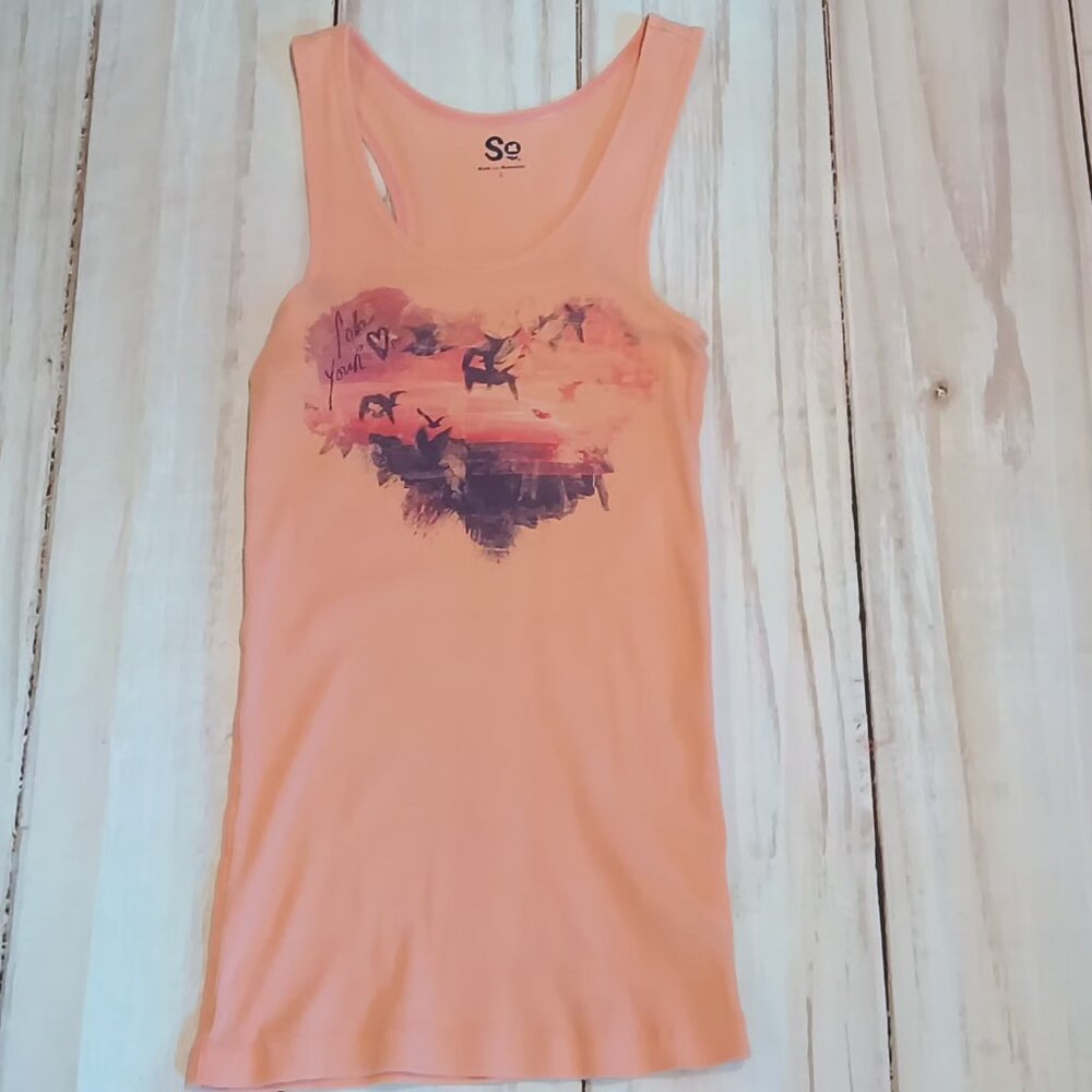 SO Womens Peachy Orange "Follow Your Heart" Tank Top Peach Racerback Tank Top🍊